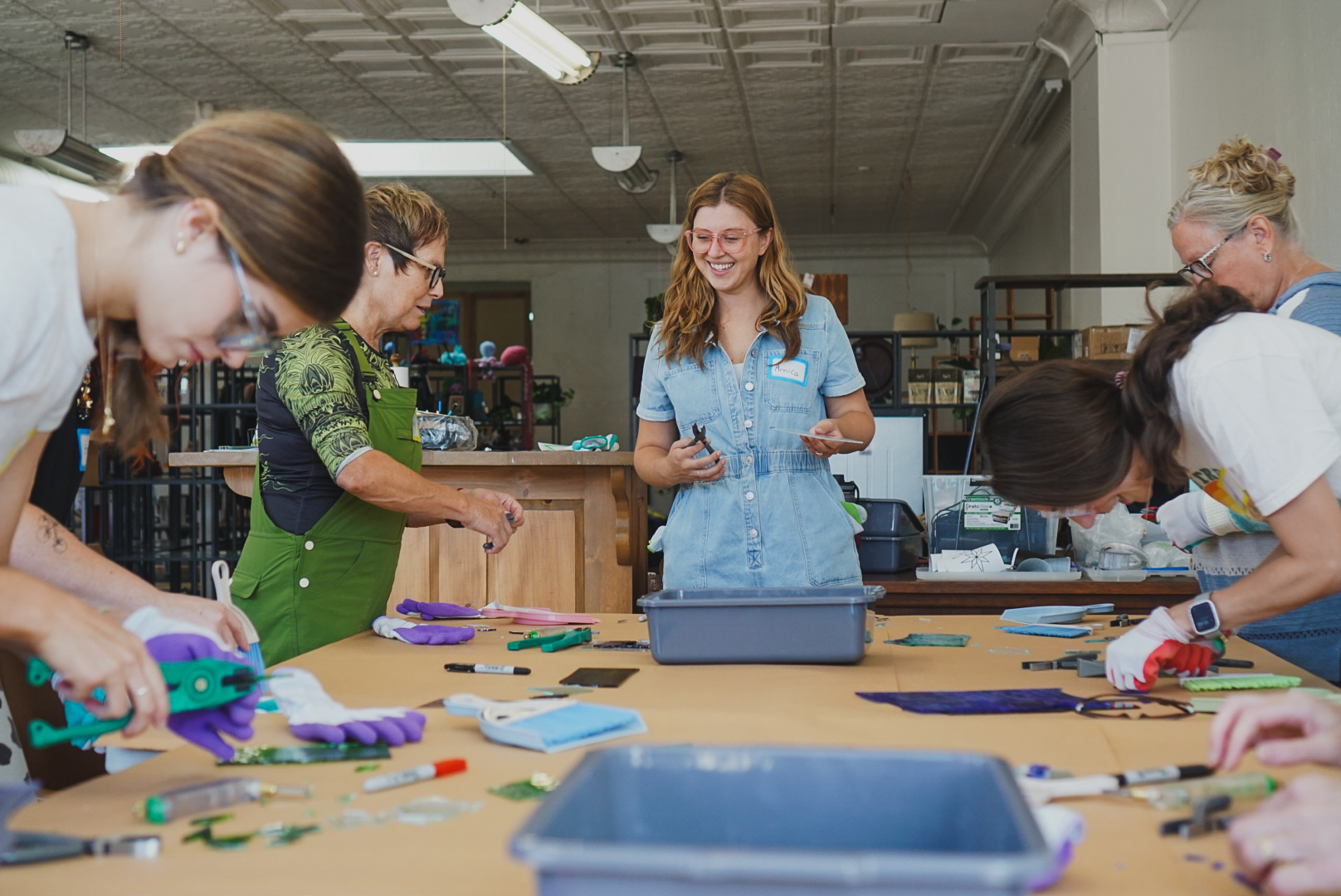 stained glass workshop in action