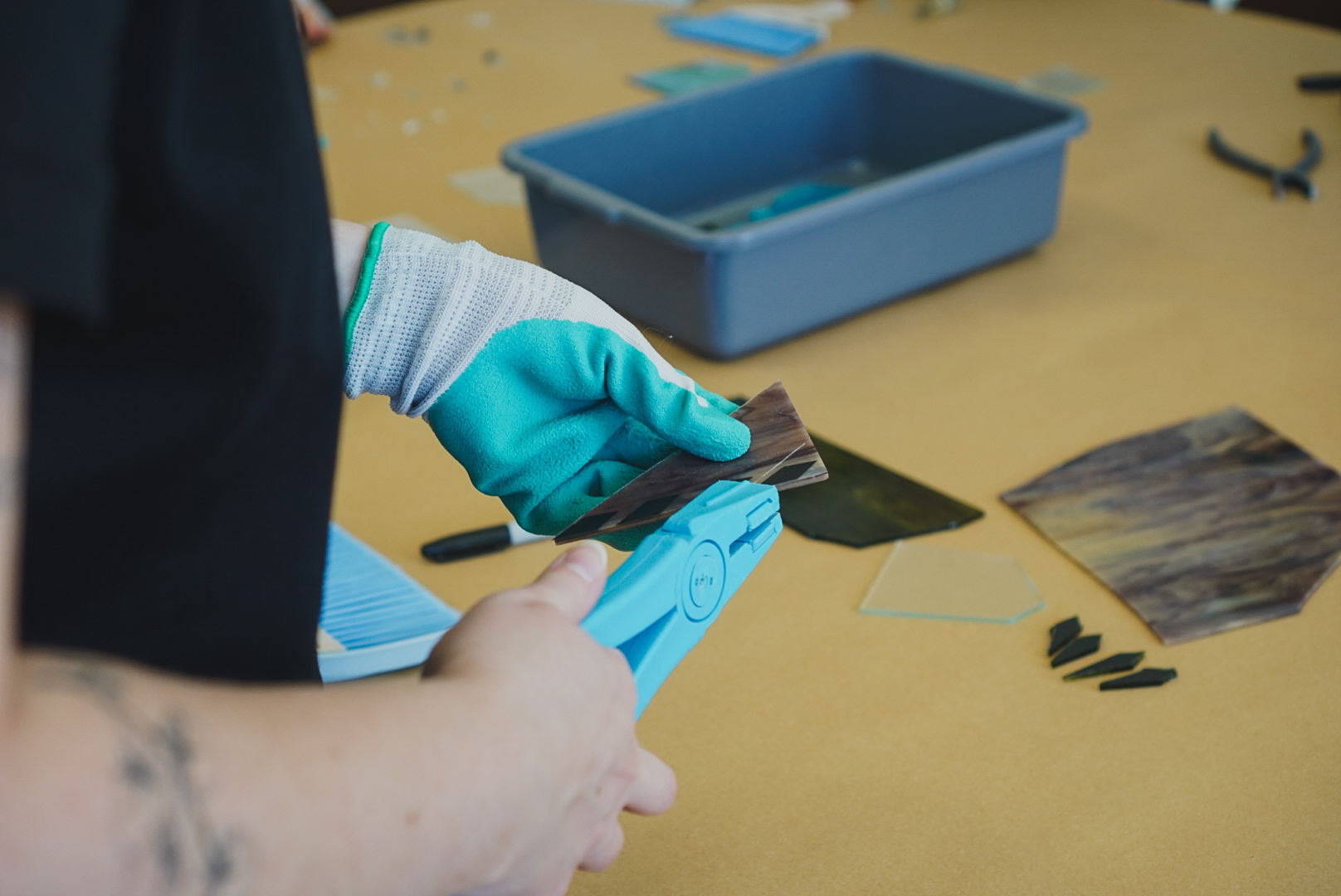 stained glass workshop in action